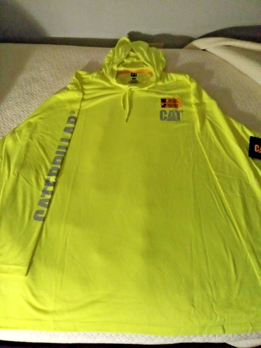 CAT HOODED BANNER TEE HIGH VISIBILITY REFLECTIVE YELLOW SIZE 4XL NEW ...