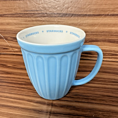Starbucks Ice Cream Ribbed Fluted Mug Blue Cup 2006 Ceramic 16 oz **READ**