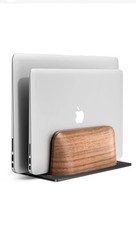 Vertical Laptop Stand, Dual Slot Walnut Wooden Laptop Holder Vertical for Desk