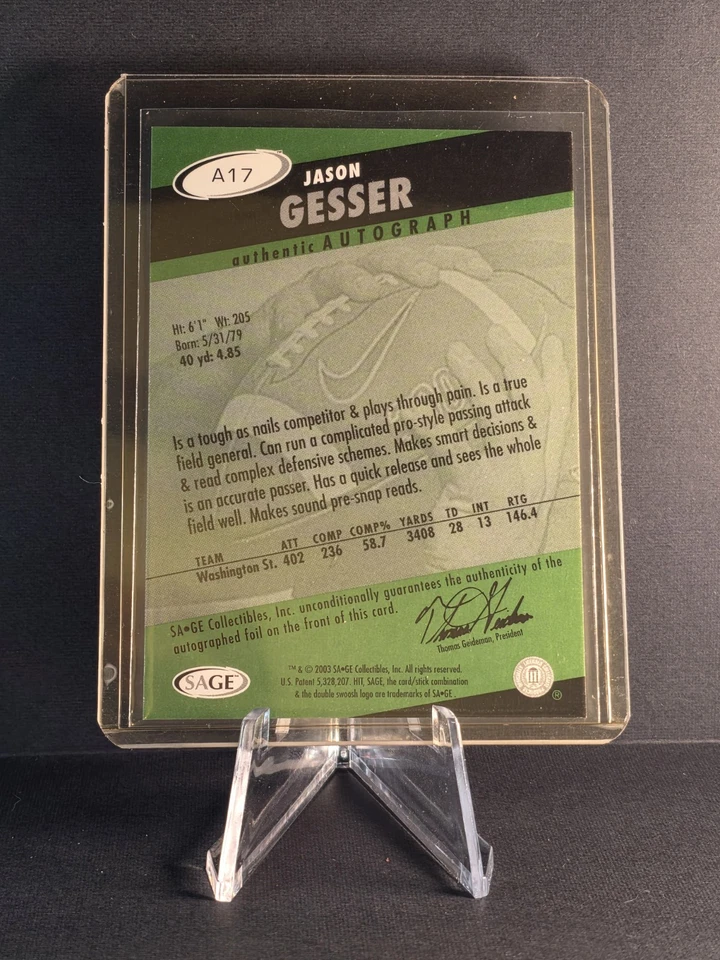 2003 SAGE Hit - Autographs Jason Gesser #A17 Emerald (AU, RC) - Image 2 of 2