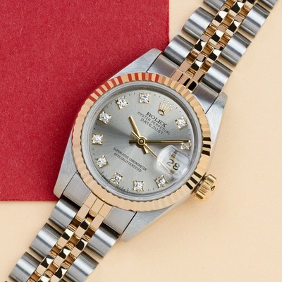 Rolex Lady-Datejust 26 | Box & Papers | Like New | Grey Diamond | 69173 (1990)