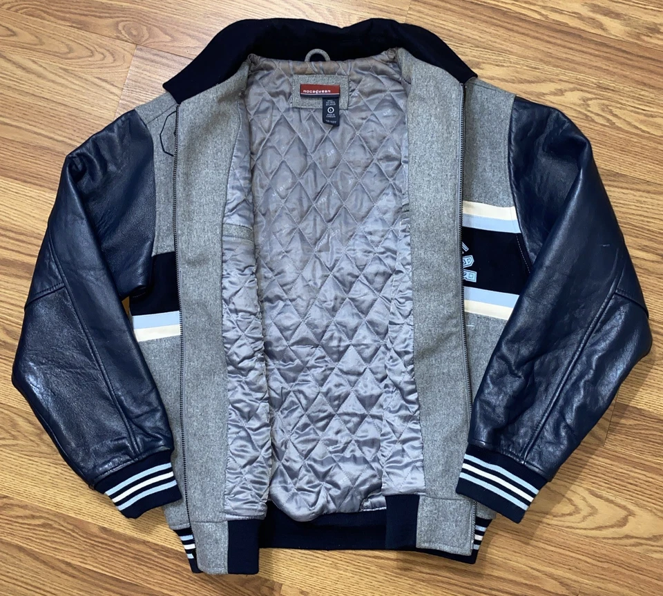 Vintage 90s Rocawear Varsity Wool Leather Jacket Large Hip Hop Streetwear NYC - Image 3 of 4