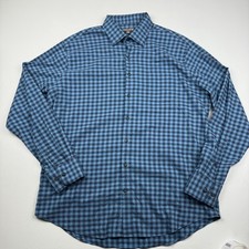 Peter Millar Shirt Mens XL Blue Black Plaid Crown Sport Long Sleeve Button Up