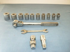 Vintage Indestro Select Ratchet~10pcs~1/2" Drive Socket, Made in USA!