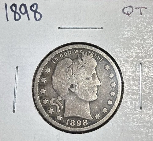 1898 P Barber Quarter, Philadelphia US Mint 90% silver Coin