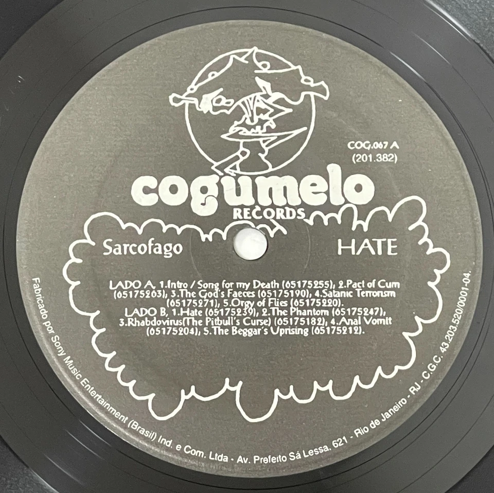 Sarcofago - Hate BRAZIL 1st press Lp 1994 Cogumelo COG.067 - Imagem 3 de 3