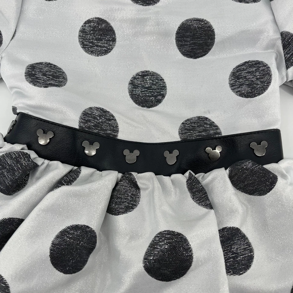 Disney Polka Dot Dress Mickey Mouse Belt Tiered Skirt Girl's Size 5/6 - Image 3 of 4