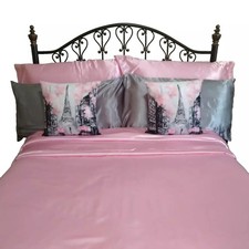 Elegant Pink Silver 7-Piece Bed-in-a-Bag Set Queen King Satin Duvet