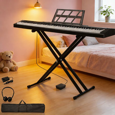 Glarry 88 Keys Semi-Weighted Digital Piano MIDI Keyboad w/ Headphone Pedal Stand