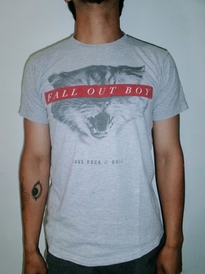 fall out boy save rock and roll cat band tee heather grey size M