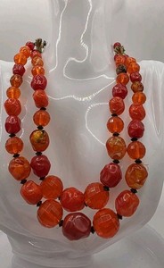 Vintage Retro 2 Tiered Orange And Red Necklace 8 Inches