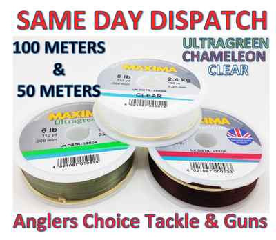 Maxima Monofiliment Angelschnur - 3LB bis 20LB Chameleon Green Clear 50M,100M