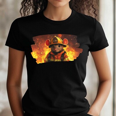 Frauen T-Shirt Roter Maus als Feuerwehrmann Motiv Baumwolle Größe S bis 3XL