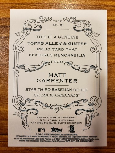 2017 Topps Allen and Ginter Relics #FSRBMCA Matt Carpenter B - Picture 4 of 6