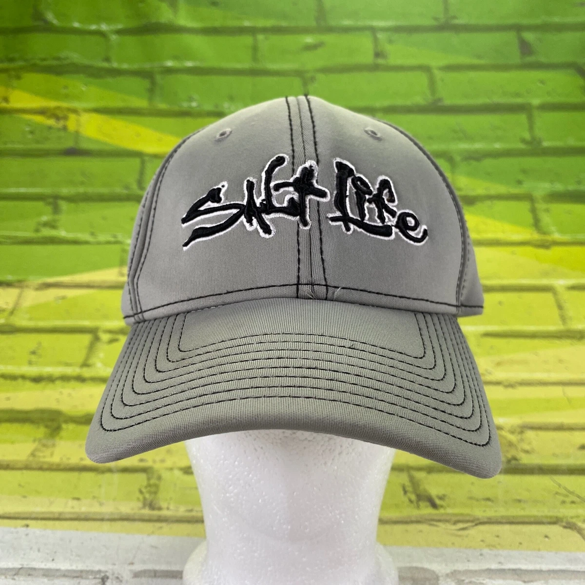 Salt Life A-Flex Fit Embroidered Fishing Hat Grey Black One Size Fits Most