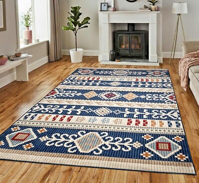 Dunkelblau Tribal Teppich Muster Hellbeige Teppiche Rost Klein Mittel Groß