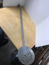 Vintage Galvanized Metal Ice Fishing Skimmer Scoop Ladle 20” VGC