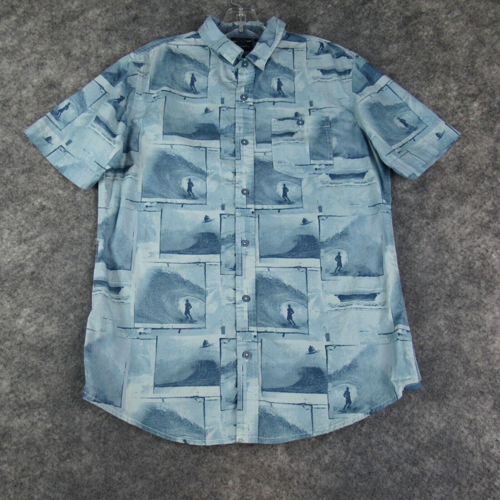 Burnside Shirt Mens Medium Blue Surfing Print Short Sleeve Button Up Casual