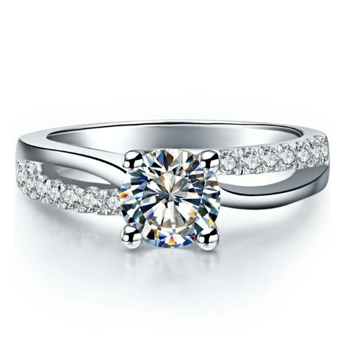 Superb 1CT NSCD Simulated Diamond Ring Silver Women 4 Prongs