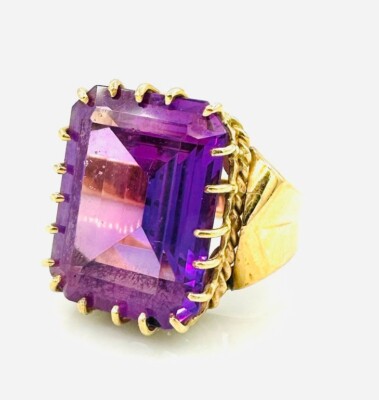 Bague Or 18 Carats Avec Améthyste - Taille 53 - Style Solitaire - Magnifique Occasion