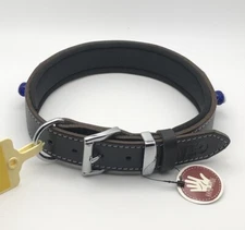 Teo Premium Pet supplies Black Dog Collar 16.5-19.75 w/Blue&White Evil Eye Beads