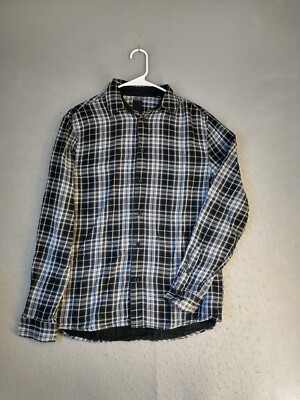 HM Mens Shirt Small Black Check Long Sleeve Collared Casual Cotton Button Up