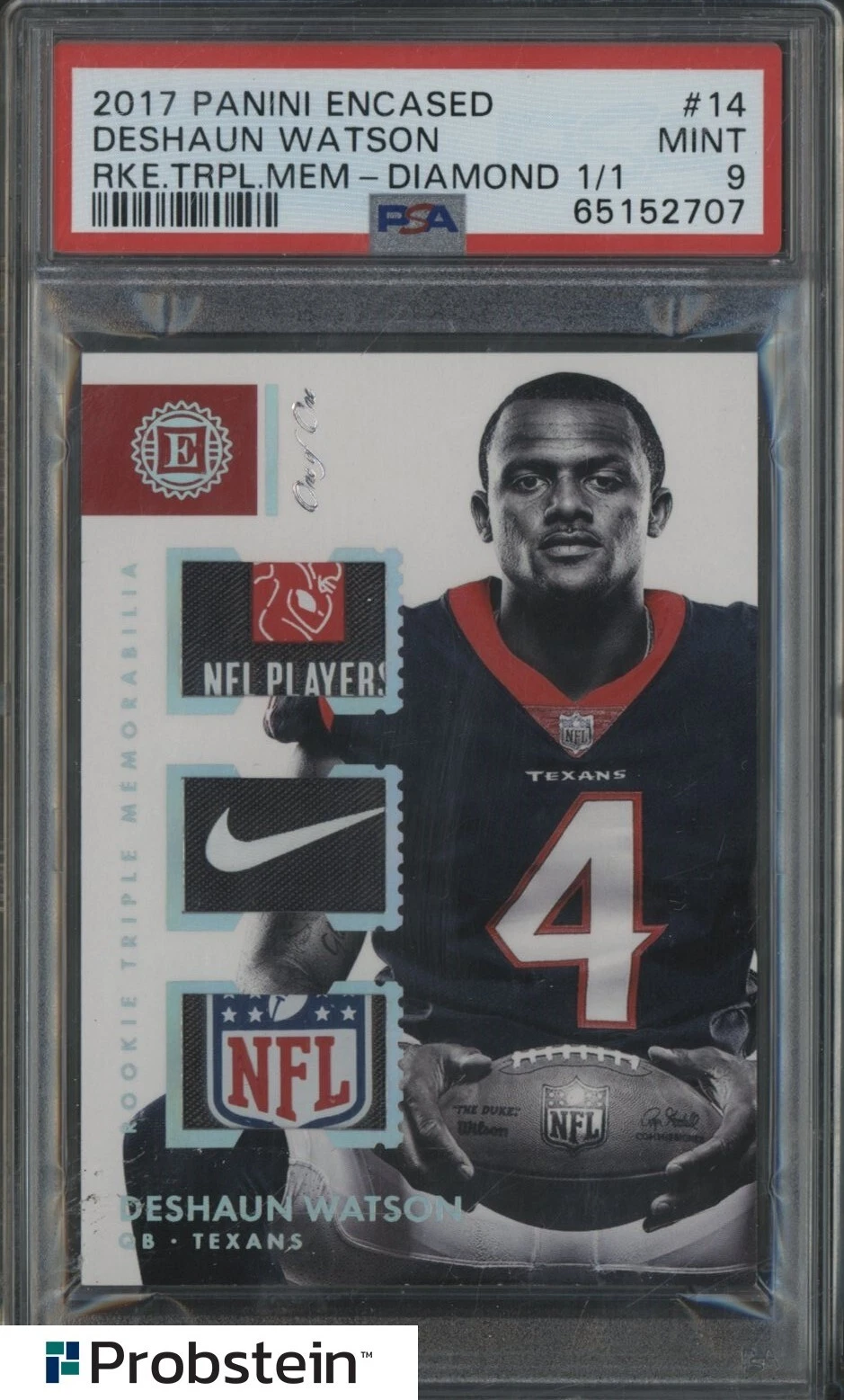Deshaun Watson Panini Encased Rookie Triple Memorabilia #14 Diamond 1/1