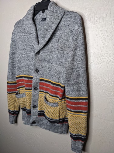 Maglione cardigan GAP uomo piccolo grigio righe scialle bottoni pesanti davanti preppy - Foto 2 di 8