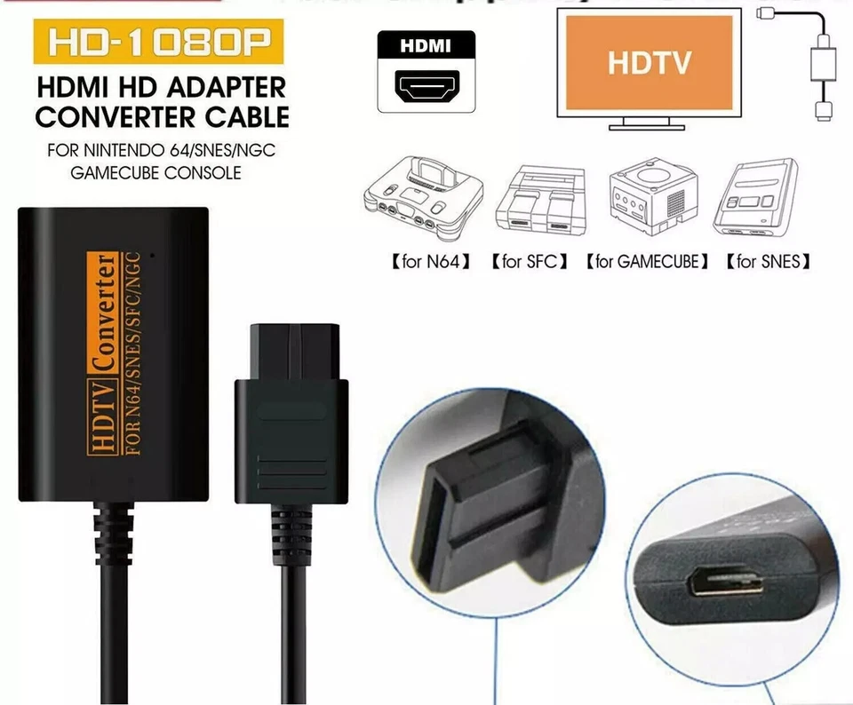 N64 To HDMI Adapter Converter w/ HD Cable For Nintendo Gamecube Super NES / SNES - Image 2 of 4