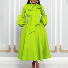 Women's Plus Size Bowtie Neck Dress Elegant A-Line Big Swing Maxi Long Dresses