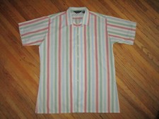 vtg PAR FOUR BUTTON FRONT SHIRT Stripe Club Cut Lapel Loop Collar XLT Tall