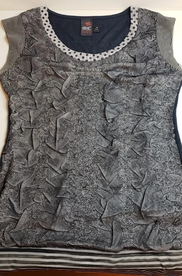 Anac Designed By Kimi Top Sleeveless Mesh Semi Sheer Blue White Sz Medium Korea