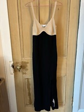 zara tan and black contrast midi dress with slit size large 