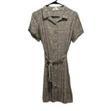 Japna Cheetah Print Short Sleeve Button-Up Shift Dress with Tie at Waist Size M