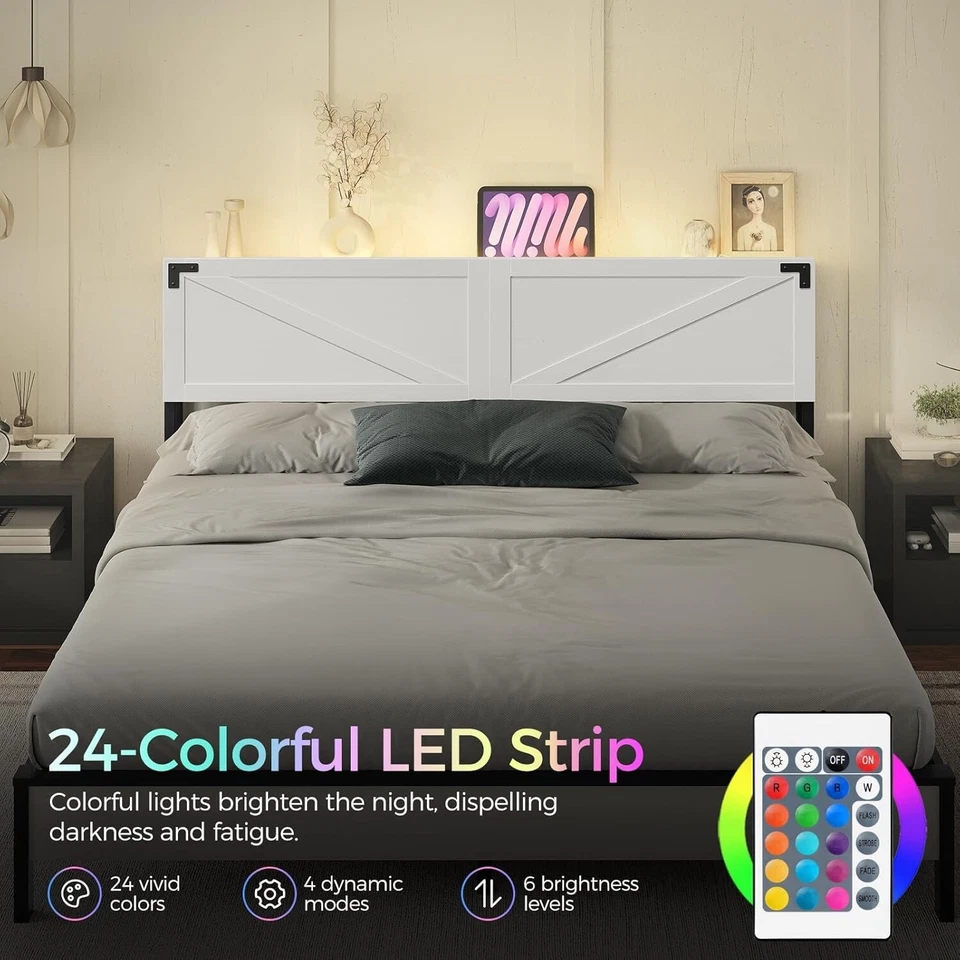 King Size Headboard ONLY, Headboard with 2 Outlets and 4 USB Ports, LED Lights - Image 3 of 4