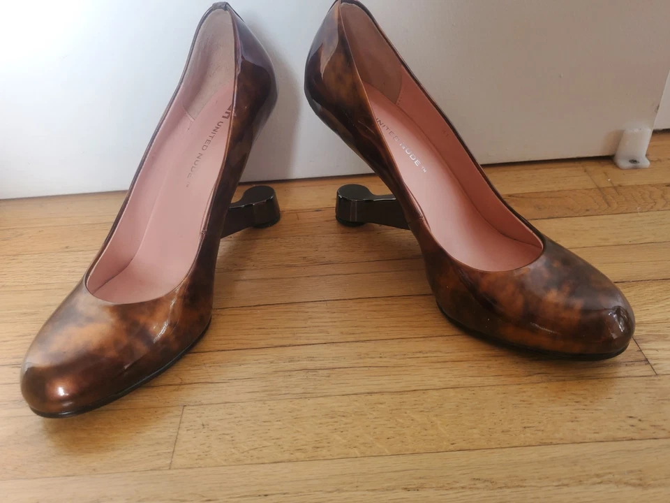 NUEVO UNITED NUDE MARRÓN JASPEADO CHAROL TACONES ARQUITECTÓNICOS ZAPATOS DE SALÓN 10 41 Foto 2 de 4