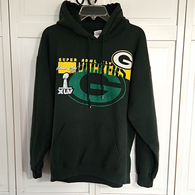 Gildan Green Bay Packers Super Bowl XLV  Hoodie Men's L Green Champion Roster