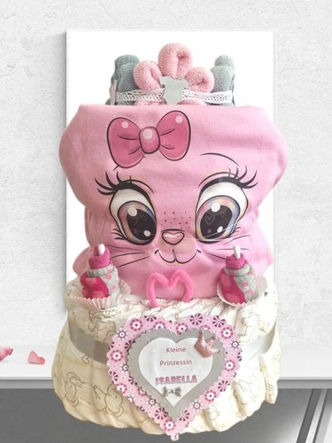 Windeltorte Mädchen rosa mit Babybody Babysöckchen personalisiert 