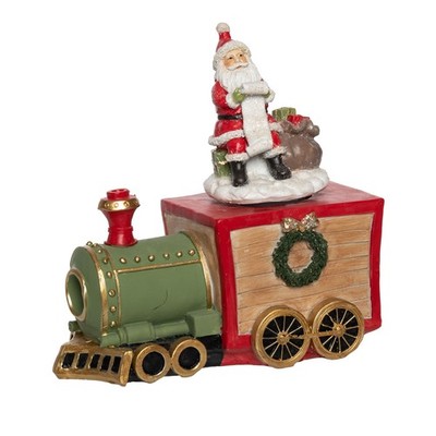 Transpac 7.5'' Multicolor Resin Christmas Santa's Village Train Music Box