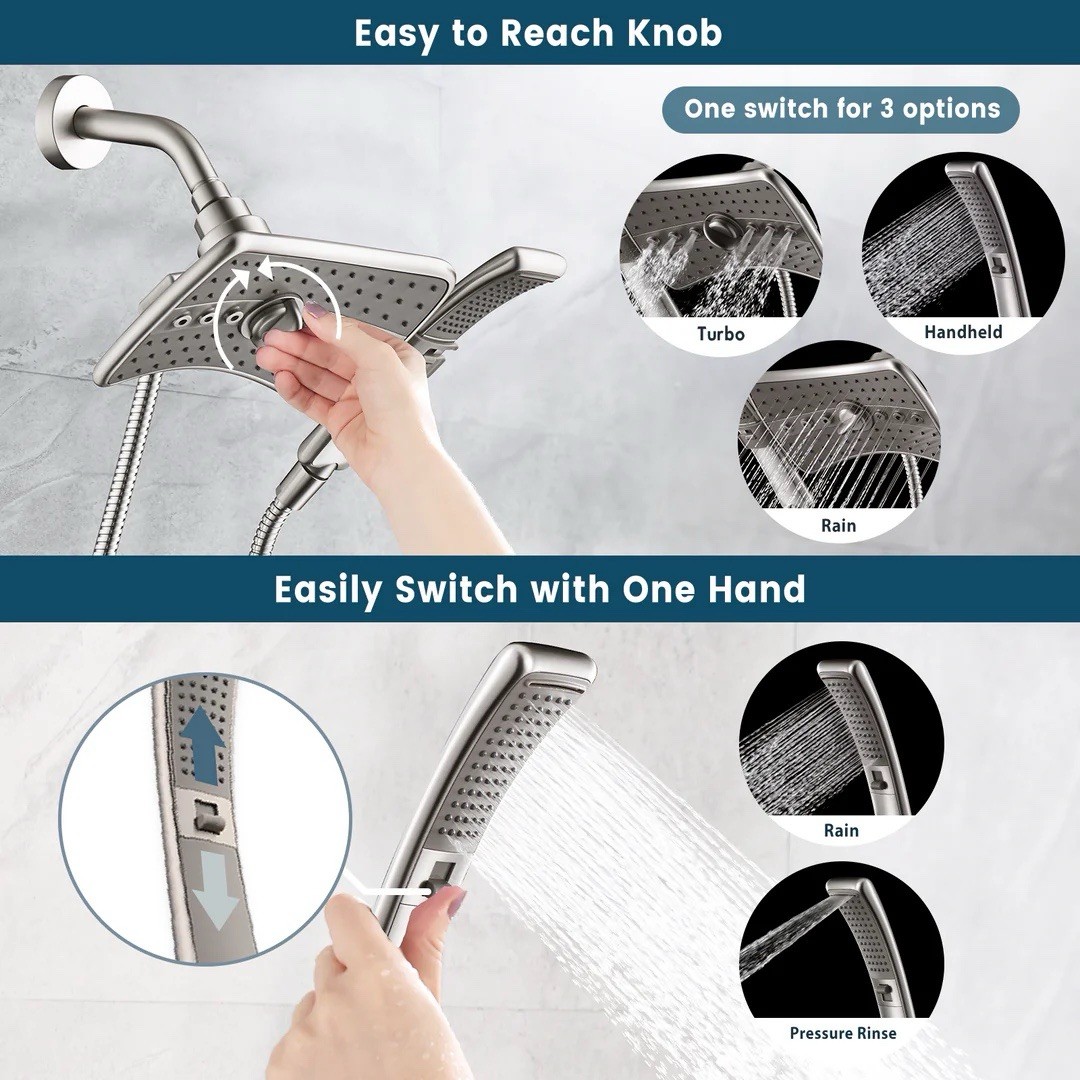 BRIGHT SHOWERS-Dual Shower Head-Rain Shower Head & Handheld Shower Head withHose