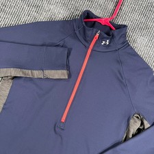 Under Armour Pullover Shirt Womens Large Blue Long Sleeve 1/4 Zip Cold Gear