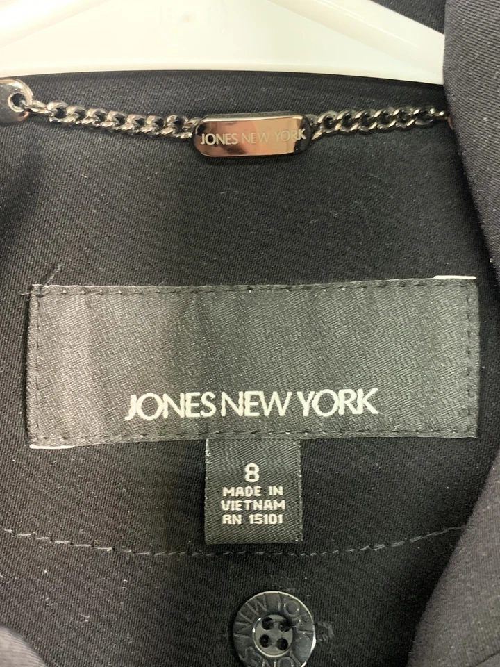 Abrigo Jones New York Mujer 8 Negro Con Capucha Cinturón Trench Largo Forrado Botón Delantero Foto 4 de 4