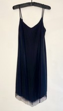 VTG 90  s Y2K Black Beaded Fringe Asymmetrical Slip Dress Flapper Whimsigoth Med