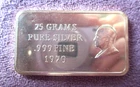 Dwight D. Eisenhower -Kennedy Mint- Ultra RARE 25 Gram .999 Fine Silver Bar 1970