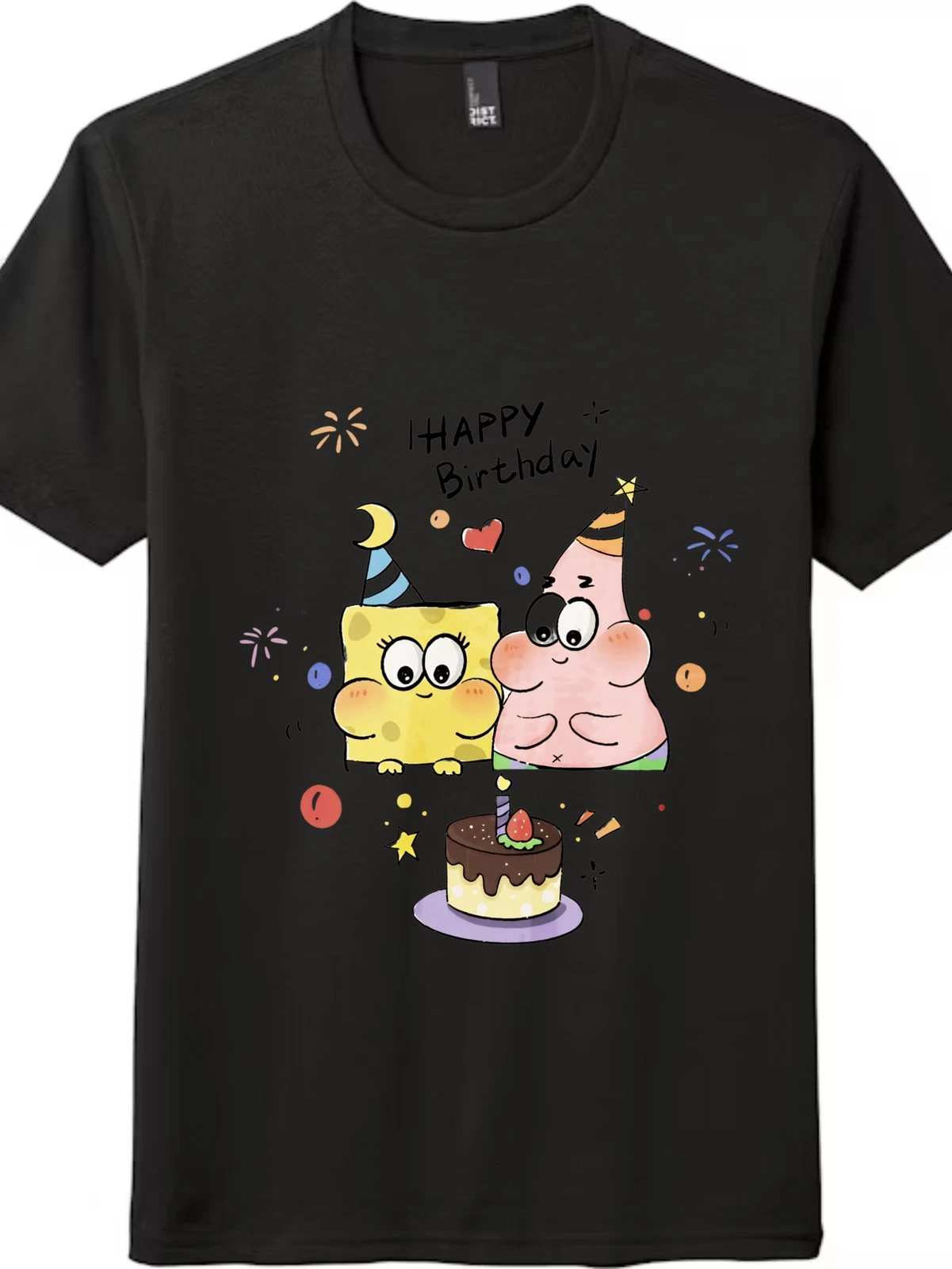 SpongeBob and Patrick Star Birthday-Themed Tee Cartoon Casual Short-Sleeved Tee