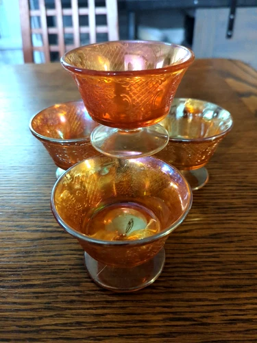 Federal Carnival Glass Sherbet Cup Marigold Depression Normandie Dessert Set 4