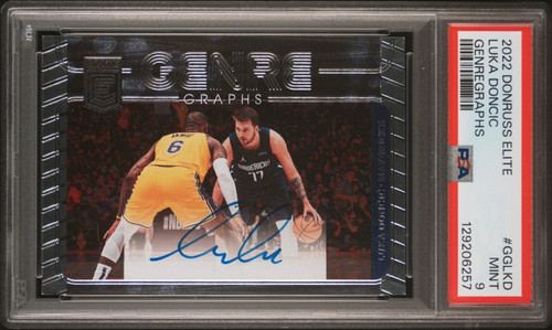 PSA 9 2022 Panini Donruss Elite LUKA DONCIC Genregraphs Auto w/ LEBRON JAMES SSP
