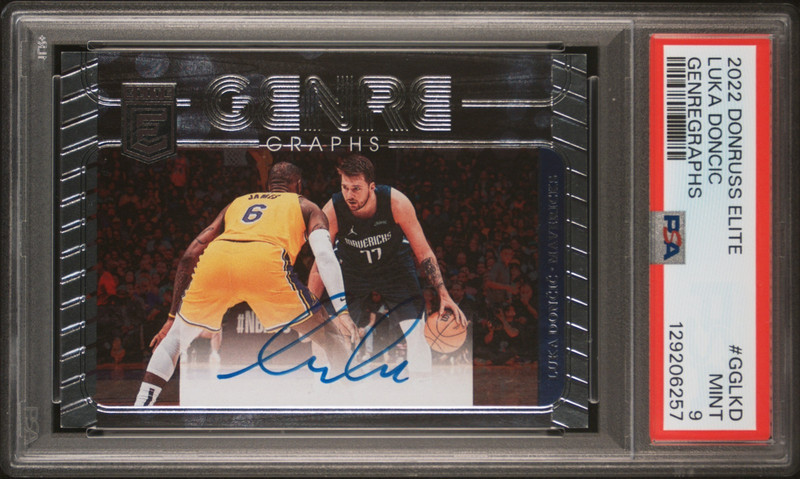 PSA 9 2022 Panini Donruss Elite LUKA DONCIC Genregraphs Auto w/ LEBRON JAMES SSP