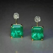 Natural Emerald 3 Ct Emerald Cut Solitaire Stud Earrings 14K Yellow Gold Solid
