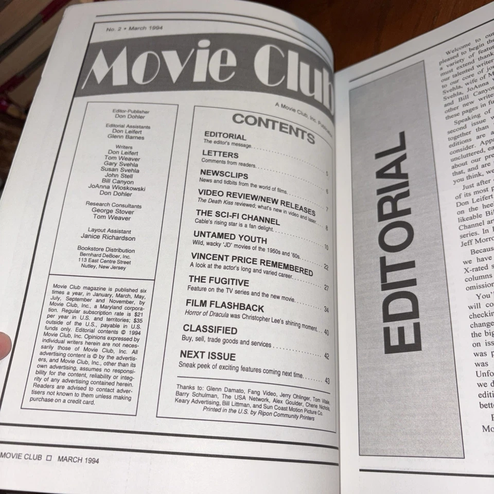 Movie Club Magazine Mamie Van Doren Harrison Ford 1994 Vincent Price Tribute - Image 2 of 4